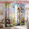 2D flat printing 2pcs Window Curtains Easter Bunny Cross Flowers Digital Printed Polyester Drapes Birthday Party Use for New