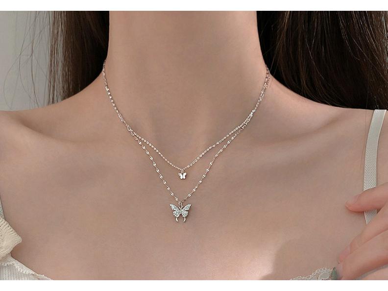 S925 Silver Double Layer Butterfly Necklace – Elegant European & American Design