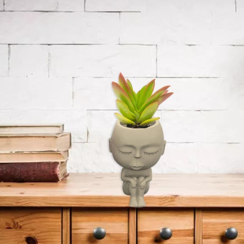 Face Flower Pot Silicone Mold Succulent Planter Concrete Mold Cute Concrete Cement Mold for DIY Pen Holder,Home Decor