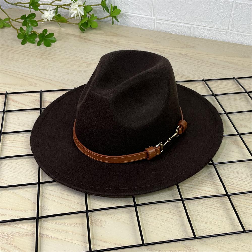 New European and American top hat gentleman's hat flat brim solid color hat retro jazz hat panama belt top hat