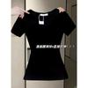 waist and shoulder V-neck short-sleeved slim-fitting and thin T-shirt, summer new pure lust Spice Girl sexy niche top