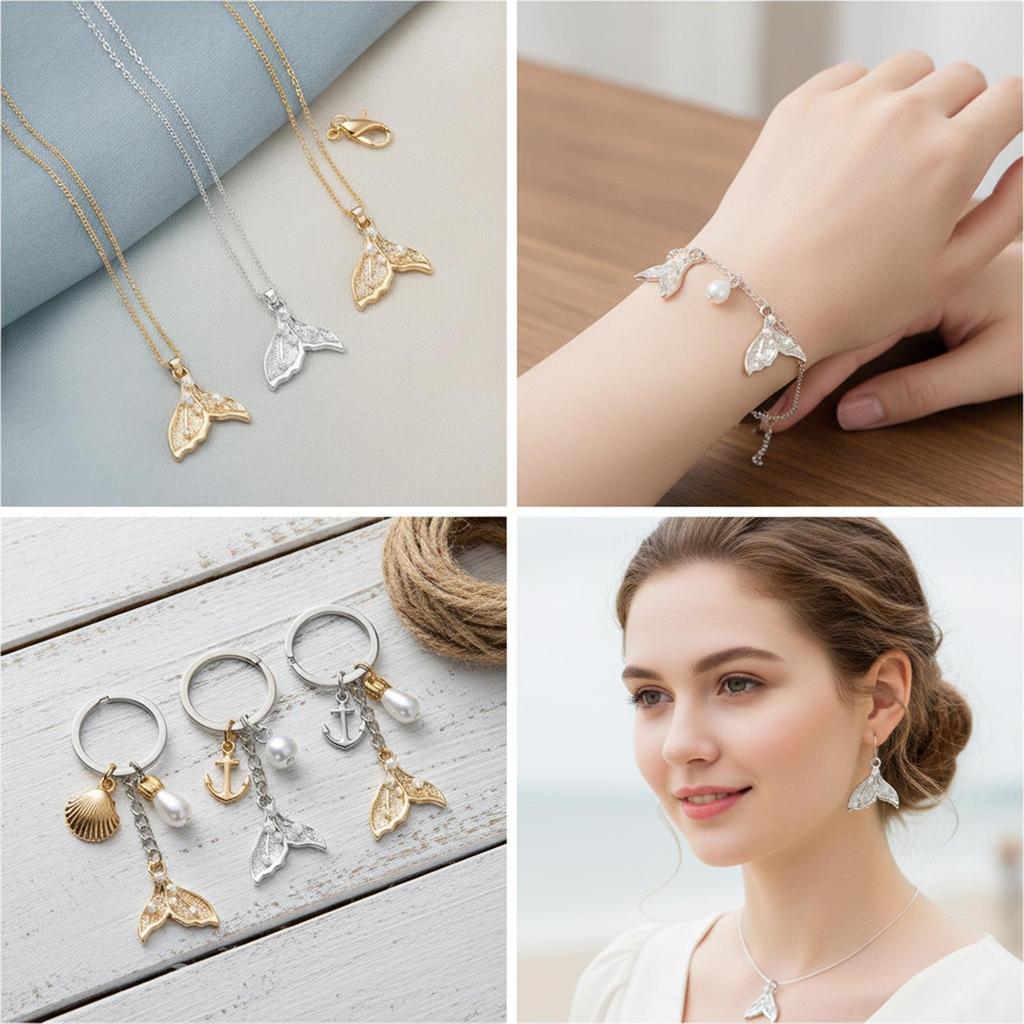 Alloy Pearl Inlaid Fishtail Charm for DIY Necklace, Bracelet & Earrings – Luxury Jewelry Accessory
