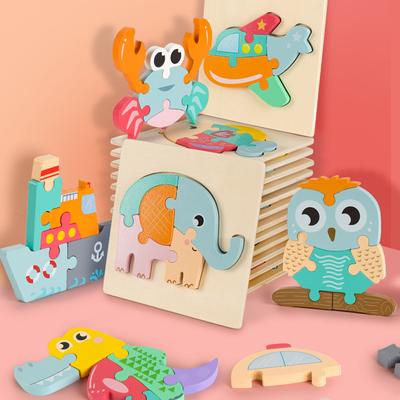 Wysokiej Jakości Drewniana Puzzle 3D dla Niemowląt Zabawki Edukacyjne Wczesna Nauka Poznanie Dzieci Kreskówka Chwytanie Inteligencja Puzzle