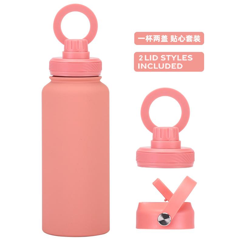 Large Capacity 1L Straw Thermos Cup, Mobile Phone Magnetic Suction Bracket, Water Cup, One Cup With Two Lids, Outdoor Sports Kettle.