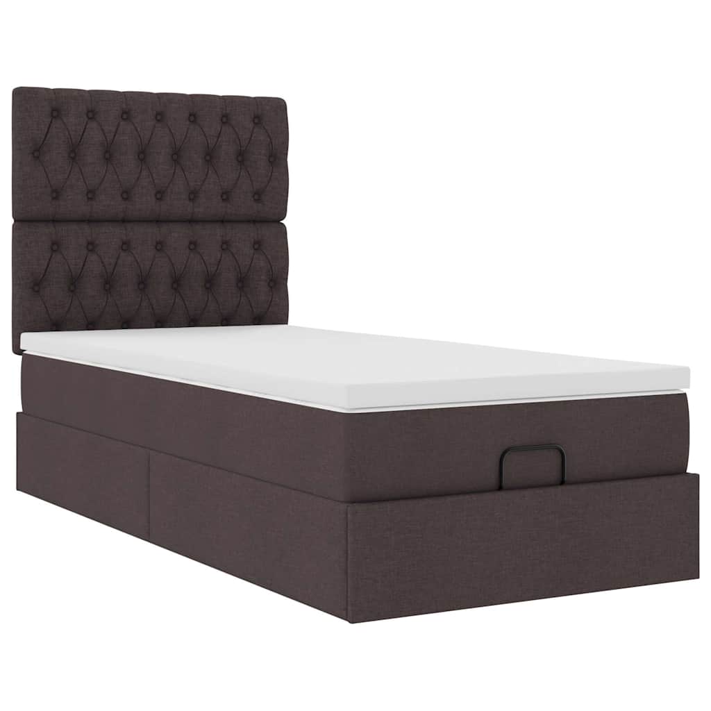 Ottoman Bed with Mattress & LEDs Dark Brown 90x190 Cm Fabric