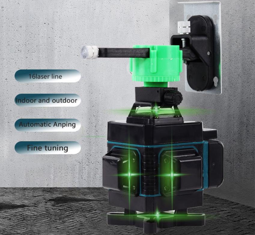 16-line Green Light & Blue Infrared Laser Leveler: Wall/Floor Mounted, High-Precision & Strong Light Level Meter