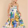 Oil Painting Graffiti Printing Suspender Dress Women's Summer Fashion New Design Sense Sleeveless Pendulum Dress