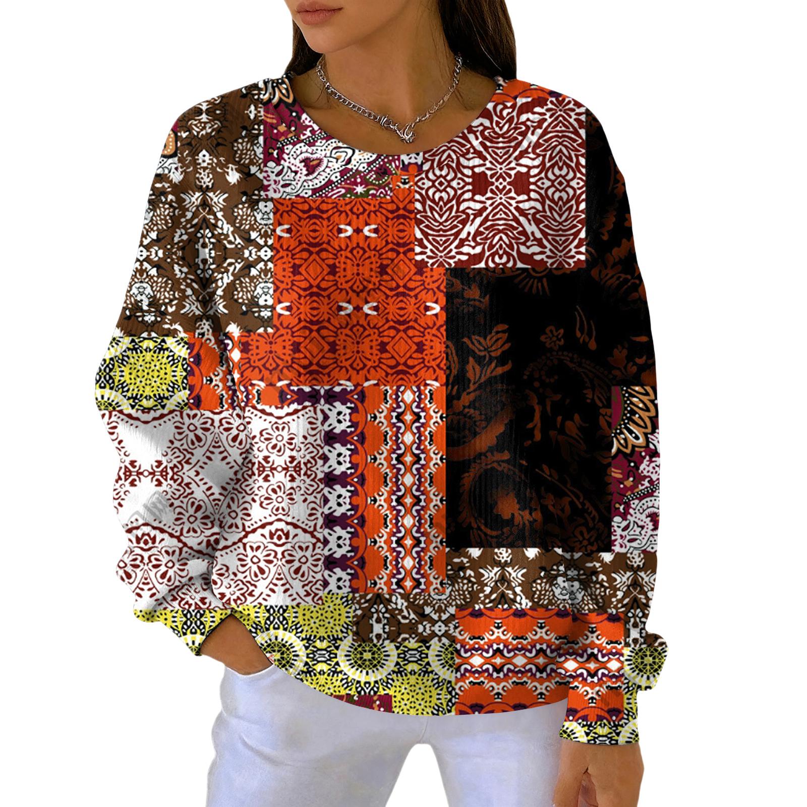 

Женский модный повседневный пуловер с градиентным винтажным принтом, спортивный топ с длинным рукавом M шафрановый