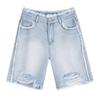 Women's 2026 High-Waist Light Blue Raw Hem Denim Shorts - Ripped, Wide-Leg, Mid-Length
