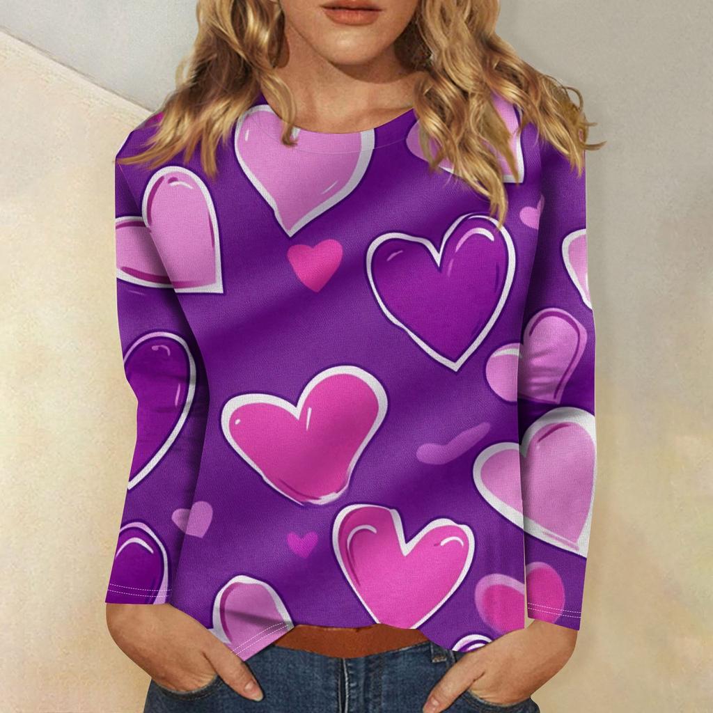 Women's Casual Fashion Sexy Comfortable Valentine's Day Printed Round Neck Long Sleeve Top