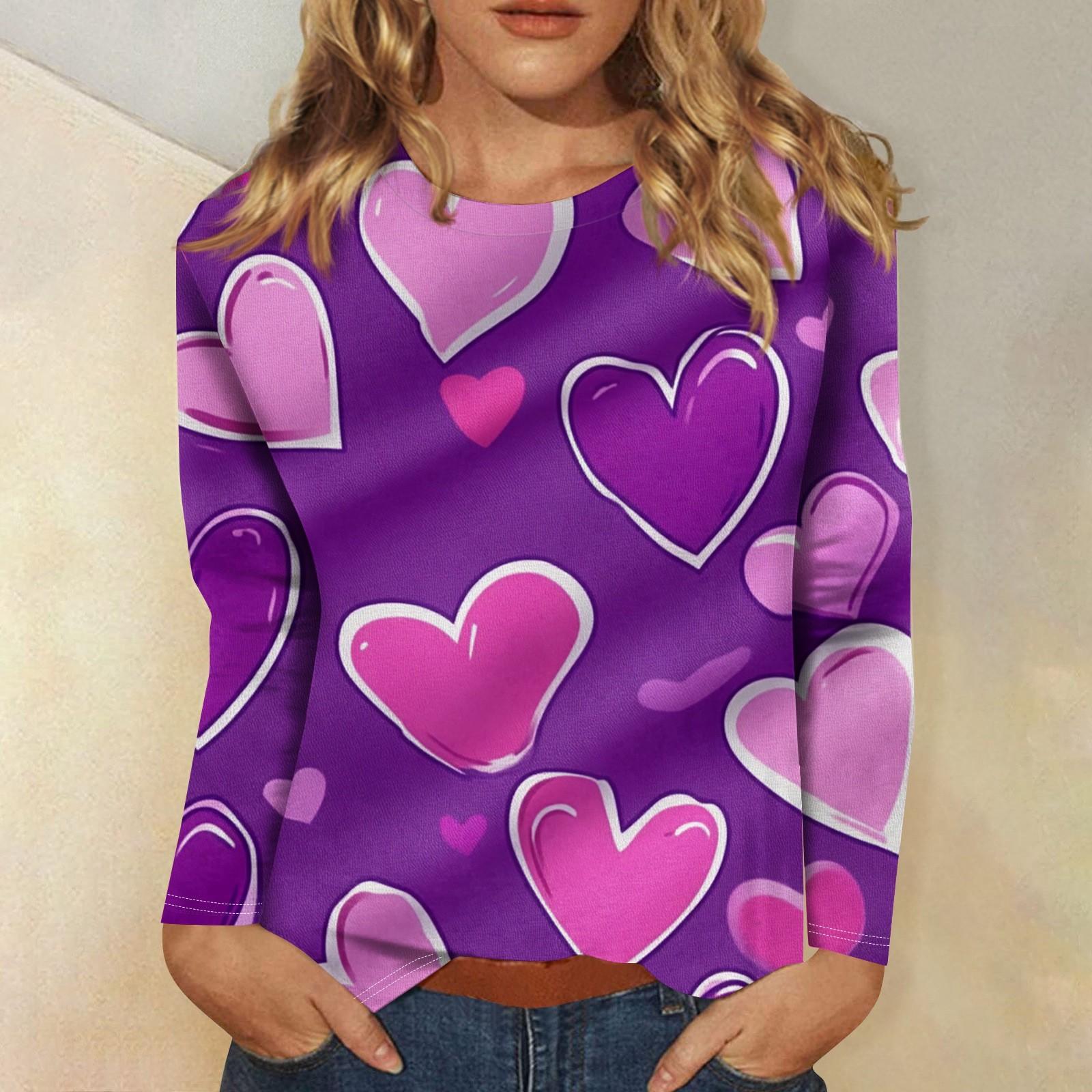 

Женская повседневная мода сексуальный удобный День святого Валентина принтованный круглый вырез длинный рукав топ L светло-фиолетовый