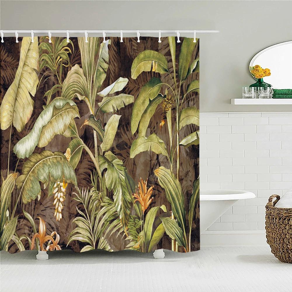 

Tropical Plants Animals Bathroom Curtains Green Leaf Plant Waterproof Polyester Shower Curtain Nordic Home Bath Room Decoration W90xH180cm