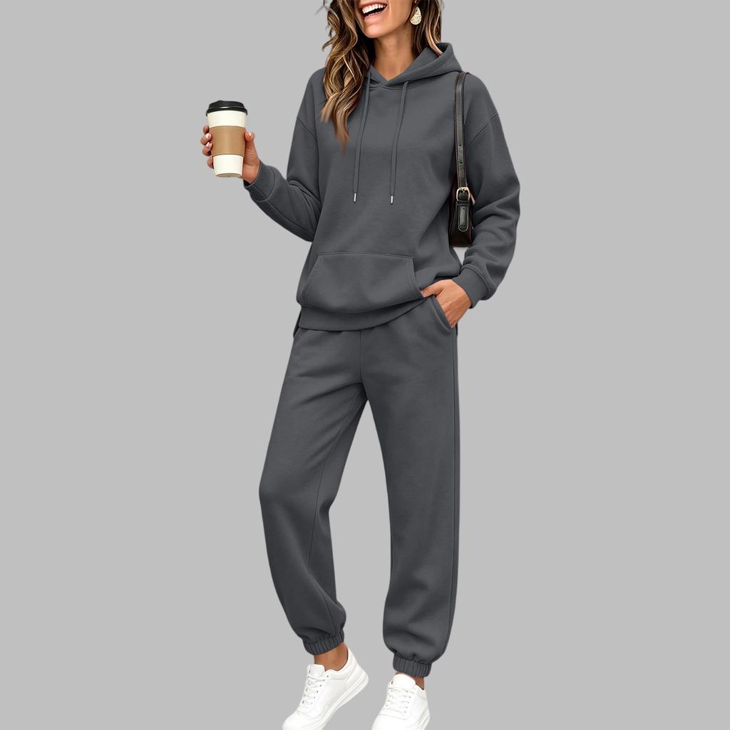 Damen Kapuzenpullover mit Futter und Jogginghose Set Lockerer Fit Lässiger Trainingsanzug