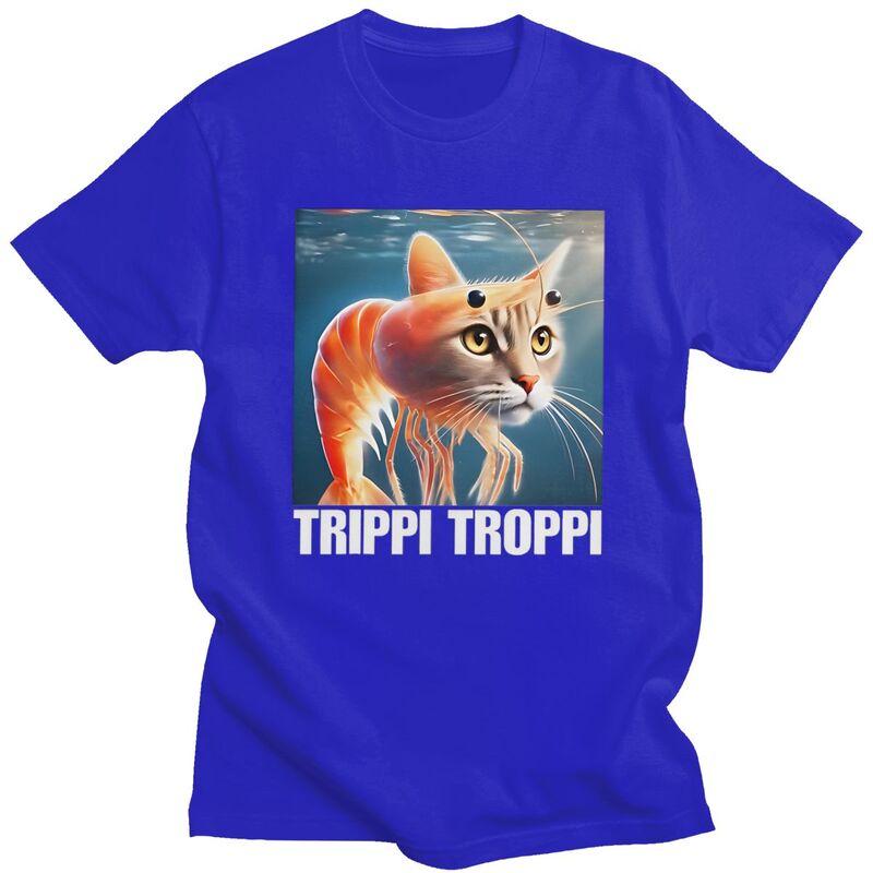 Trippi Troppi Italian Brainrot Cat Fish Meme Tshirt for Men Short Sleeves Tee Shirt Streetwear Summer Pure Cotton Tee Tops