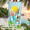 Cocomelon Beach Towel, Personalized Custom Text, Quick Dry Soft Large Towel For Swimming Pool Travel