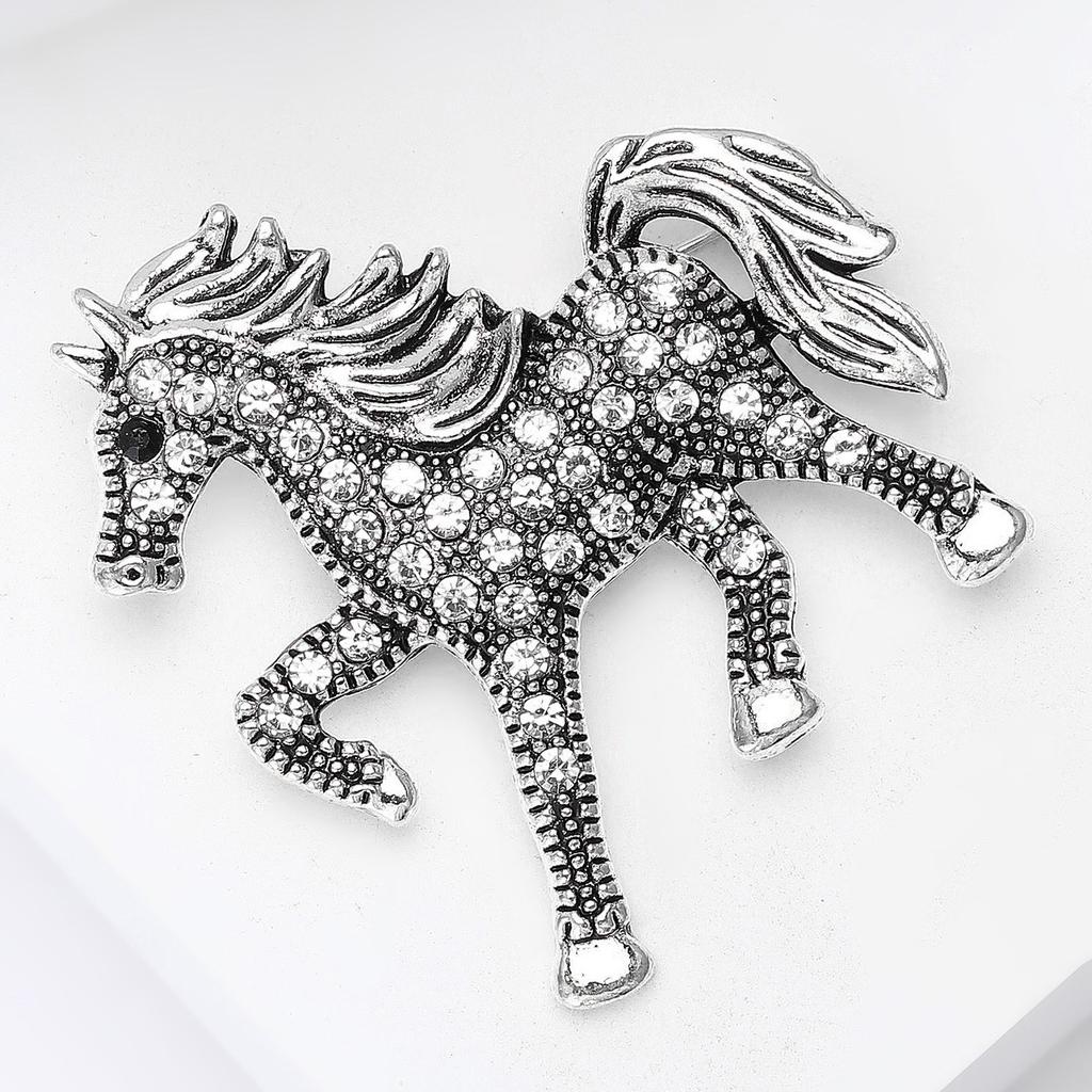 Rhinestone Horse Brooch for Women Animal Lapel Pins Party Accessories New Year Gifts