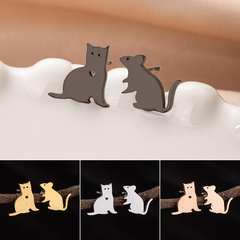 Stainless Steel Asymmetrical Tom and Jerry Women's Earrings
