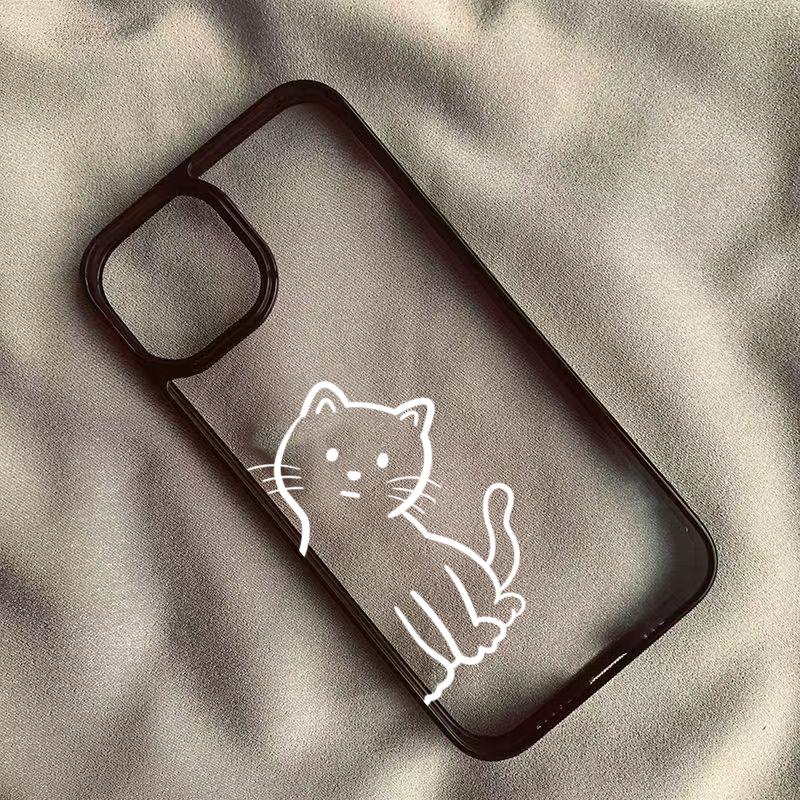 Minimalist Line Art Cat Phone Case for iPhone 17 16 15 14 13 12 11 Series Pro Max Plus Double Layer Protection