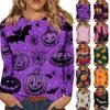 Top casual de manga larga para mujer con cuello suelto y estampado de Halloween, adecuado para fiestas navideñas