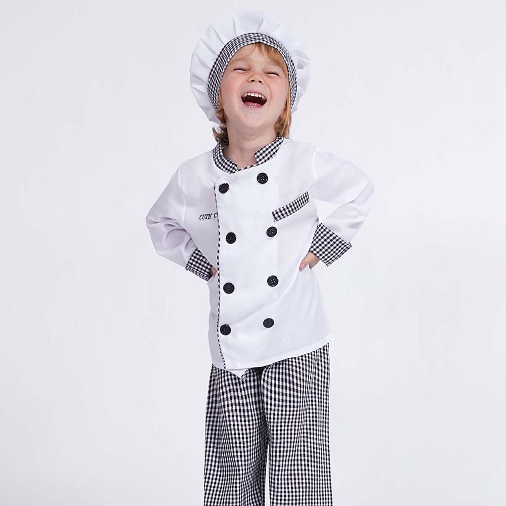 Costume da Chef per Bambini Ragazzi Abbigliamento da Cucina e Pasticceria per Bambine Set Costume da Chef per Bambini Halloween Uniforme da Cuoco Festa di Carnevale Travestimento