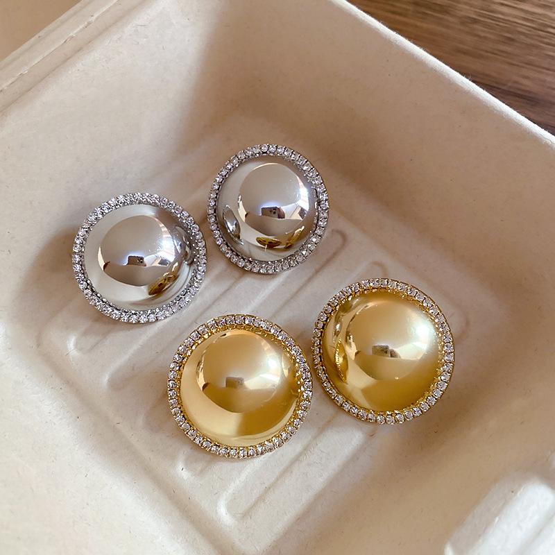Exaggerated Round Smooth Earrings Light Luxury High-grade European and American Fashion Temperament Metal Earrings Girl