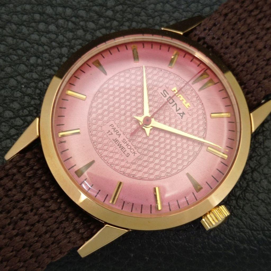 VINTAGE HMT SONA HAND-WINDING INDIAN MENS PINK COLOR DIAL WATCH A702085-5 R208-a702085