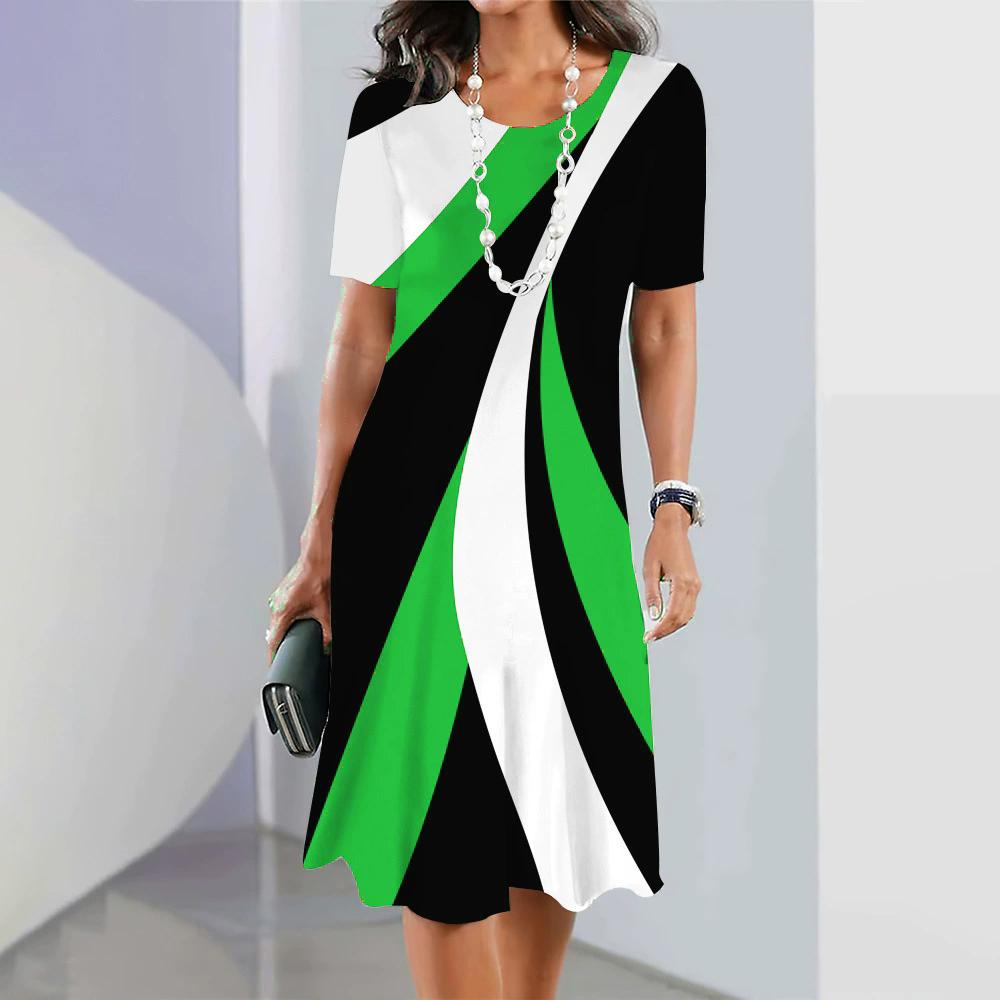 Summer Striped Graphic Women Fashion Mini Dresses Short Sleeve Comfort Street 3d Printed Ladies Dress  Casual Dress