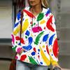 Women Plus Size Abstract Printed Long Sleeve Drawstring Hood Kangaroo Pocket Pullover Hoodie