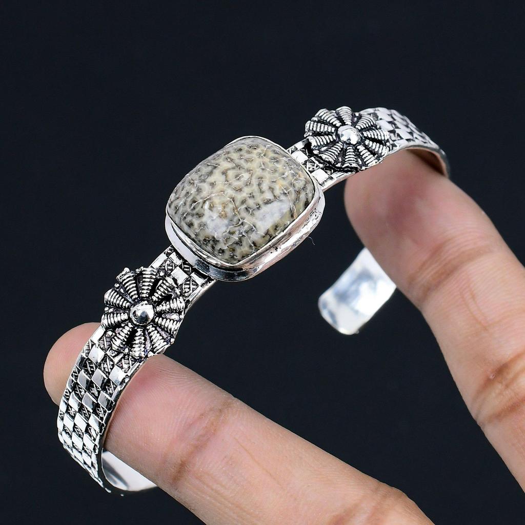 Friendship Day Sale 925 Silver Root Chakra Natural Stingray Coral Ethnic Bangle