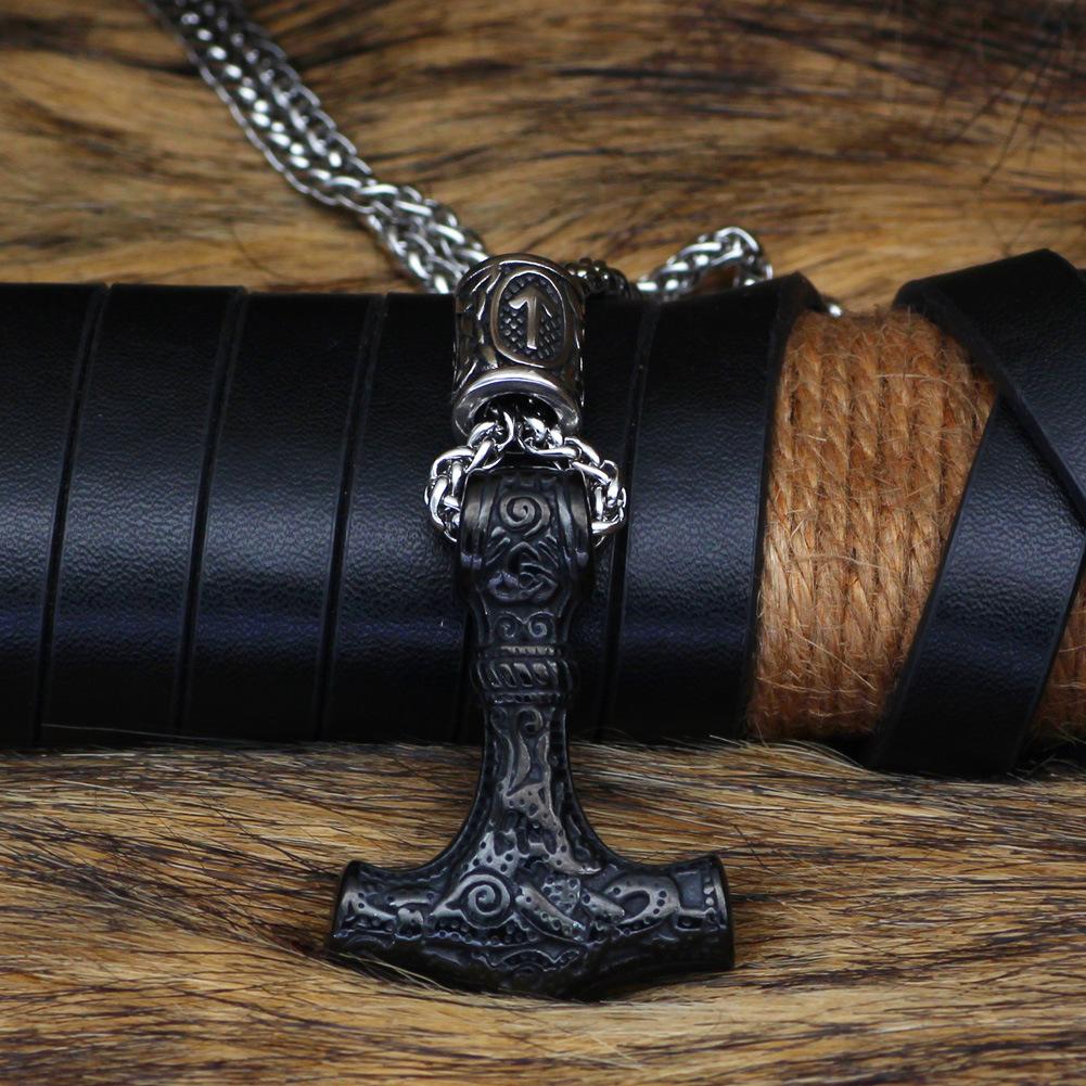 Thor's Hammer Mjolnir Pendant Necklace Viking Scandinavian Necklace Stainless Steel Chain Hammer Necklace for Men Party Jewelry
