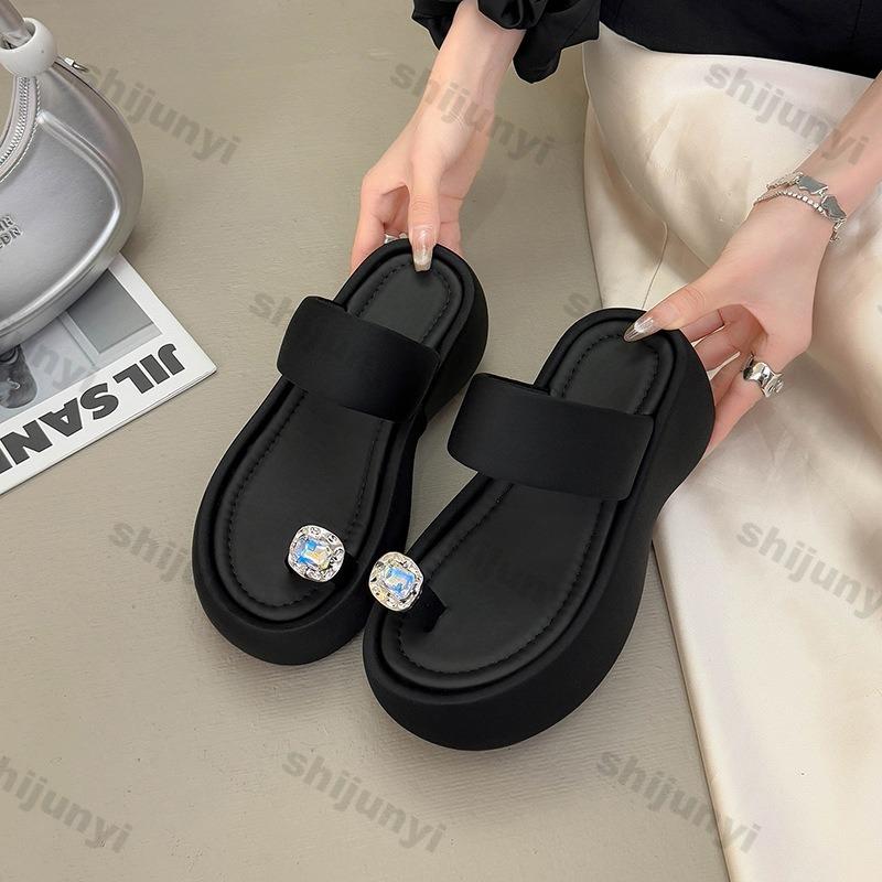 Fashion Women's Platform Shoes 2025 Summer New Fashion Height Increase Lightweight Comfortable Sandals Breathable Rhinestone Slippers