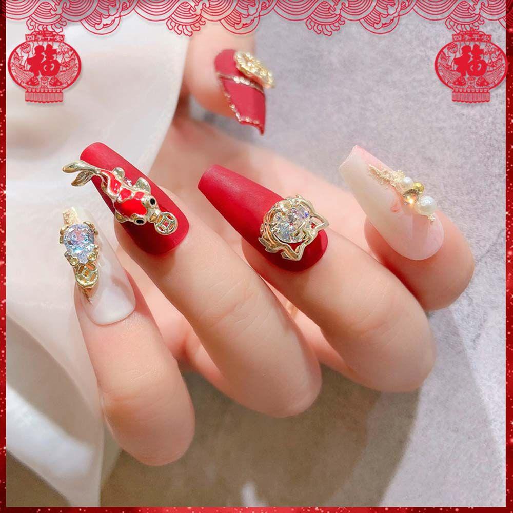

Tiger Year Zodiac Jewelry 2022 New Year Nail Art Nail Art Rhinestone DIY Nail Decoration 6