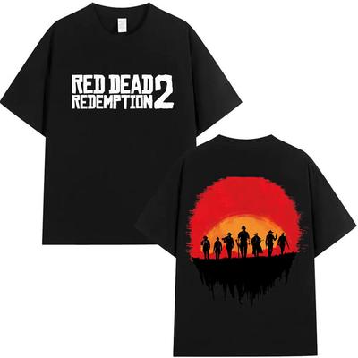 Tendência da Moda Masculina e Feminina Gráfica Retro Red Dead Redemption 2 Verão 2025 Estampa Camiseta Casual Solta 100% Algodão Puro