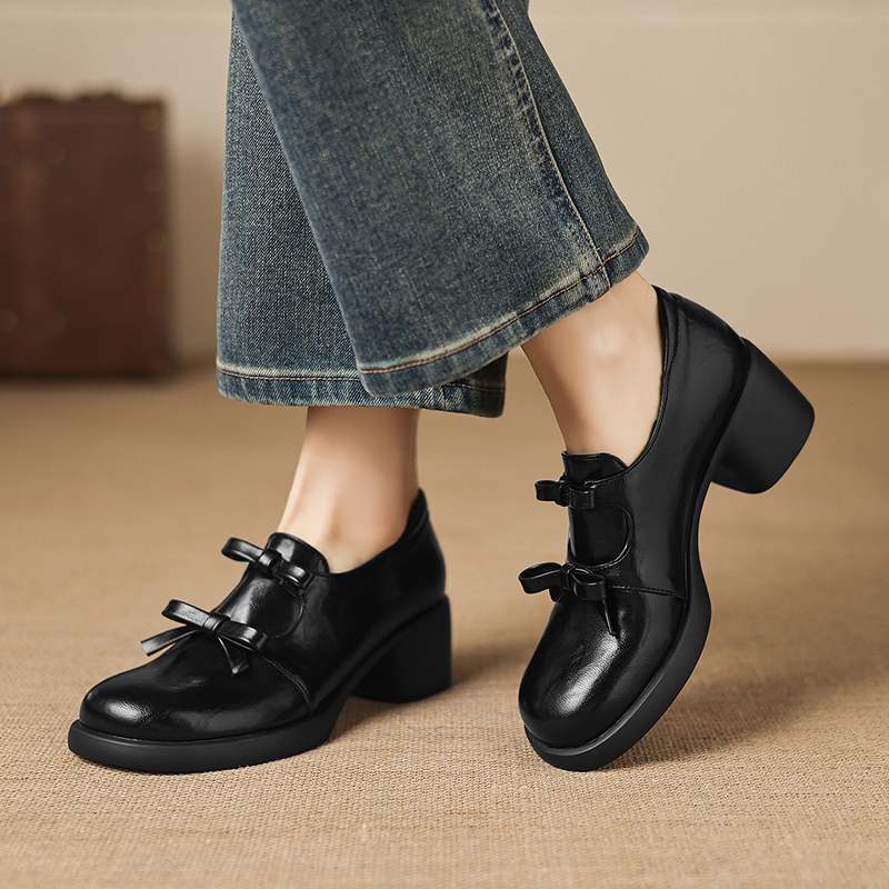 Krazing Pot Microfiber Round Toe Thick Med Heels Spring Summer Shoes Big Size 43 Size 33 Women Slip On Platform Pumps