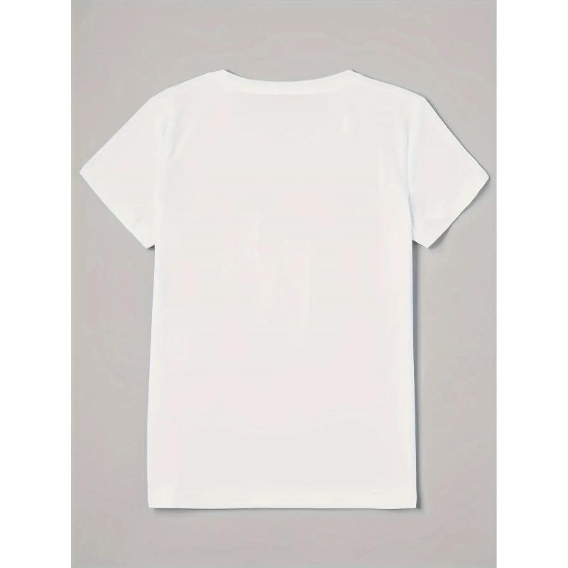 Europäische Größe Damen Niedliches Gesicht Druck T-Shirt mit Ausdrucksstarken Augen & Lächeln - Weiches Stretch Rundhals Kurzarm Top, Ganzjahres Freizeitkleidung