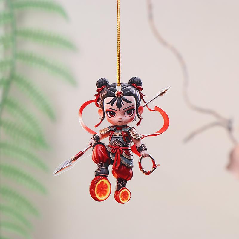 Cartoon Nezha Pendant Keychain Anime Nezha 2D Flat Acrylic Ornament Charm,Hanging Decoration For Car,Bag,Festive,Party,Gift