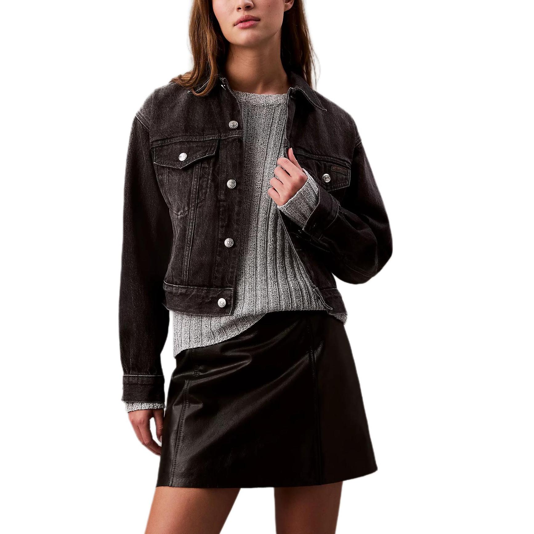 

Calvin Klein Ss25 Vintage Denim Pointed Collar Short Jacket Women jackets Fog-Black LV047B741G-RDD L