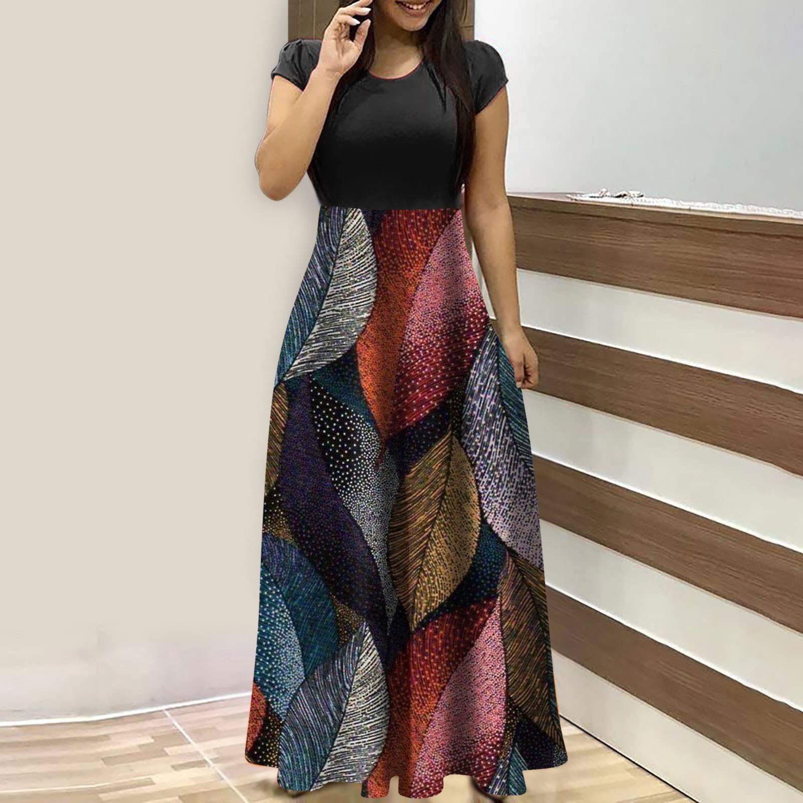 

Летние платья для женщин 2023, модные повседневные платья макси большого размера с цветочным принтом и круглым вырезом, с короткими рукавами винный