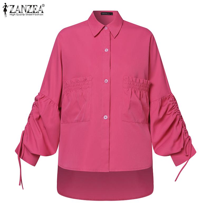 

ZANZEA Женская повседневная свободная блузка с отложным воротником и длинными рукавами