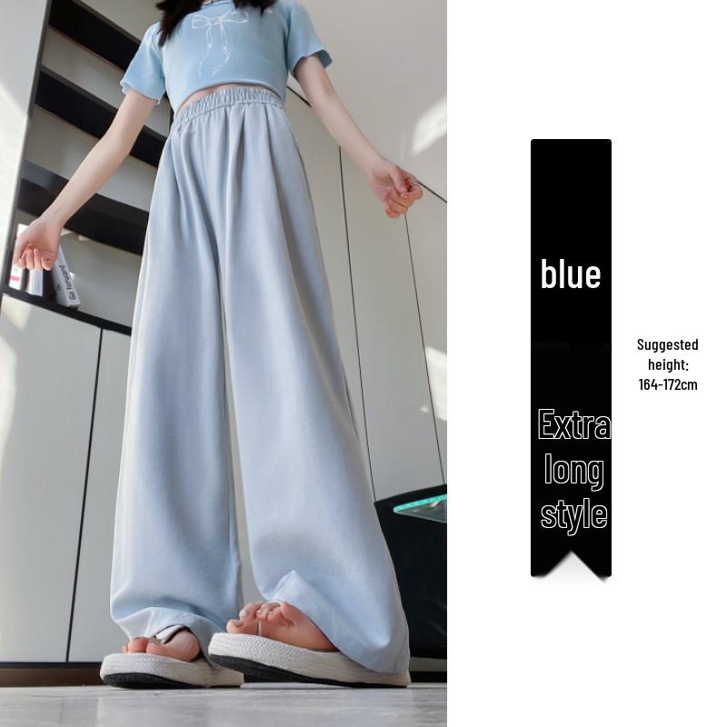White High-Waisted Ice Silk Wide-Leg Pants for Women - Summer Casual Drape Style