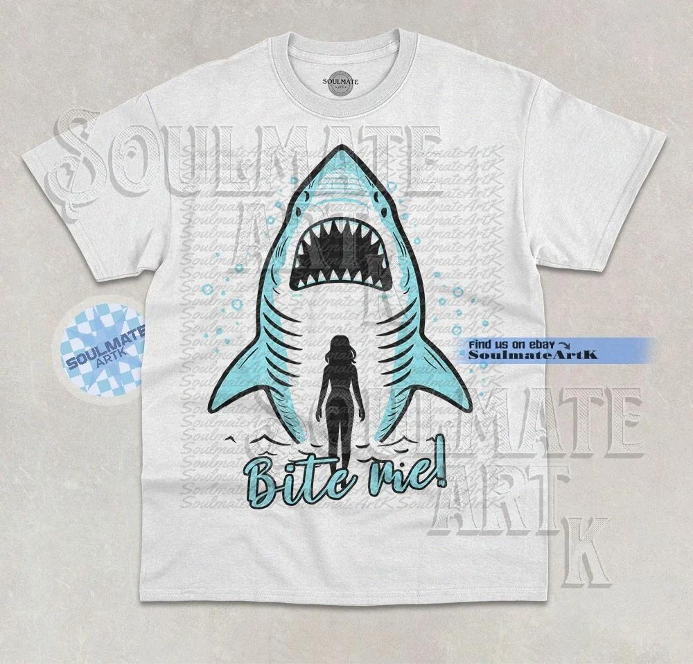 Bite Me T-Shirt Funny Shark Lover Ocean Sea Predator Animal Graphic Unisex Shirt S