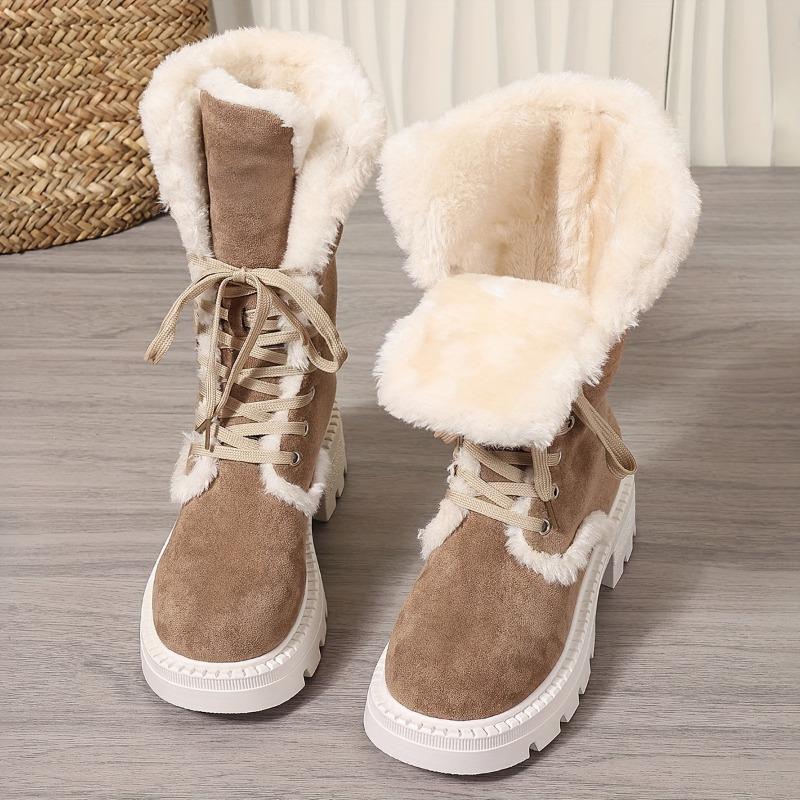 Snow Boots 2025 Winter New Chunky Heel Warm Padded Lacing