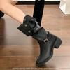 Women's Cowhide Retro Thick-Soled Over-the-Knee Western Boots with Two-Way Belt Buckle and Stacked Heels