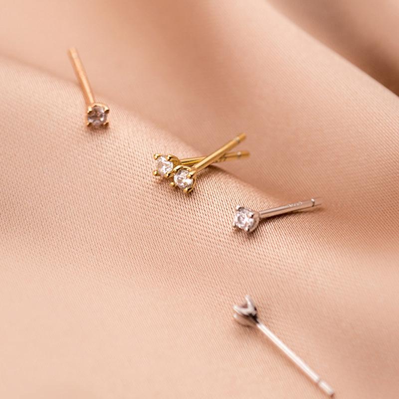 100% 925 Silver Small CZ Zircon Stud Earrings Mini Crystal Student Stud Minimalist Jewelry