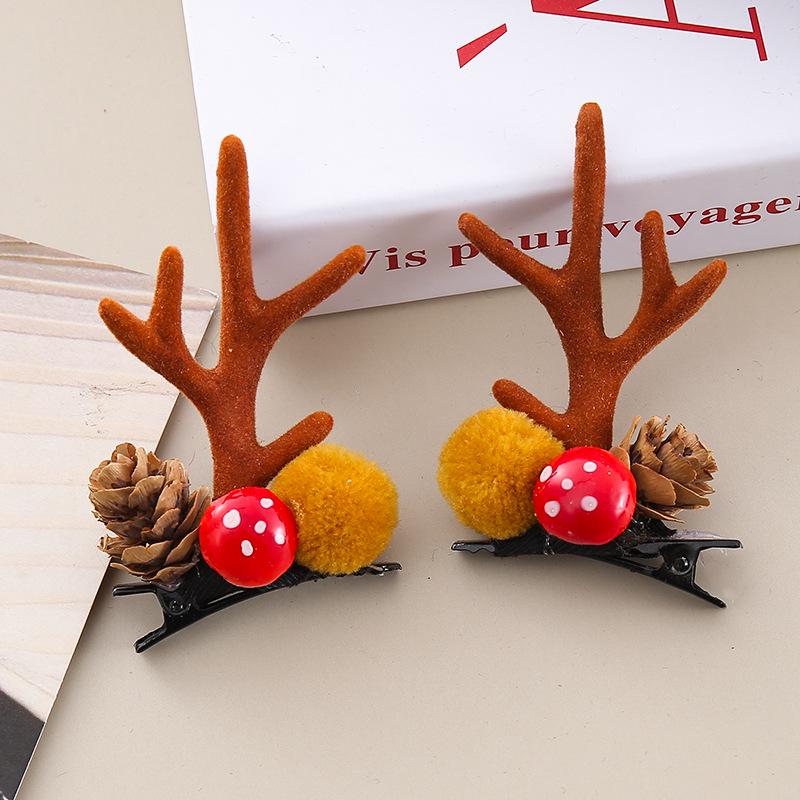 Christmas Antler Hair Clip: Cute Children's Elk Ears with Bells and Mushrooms