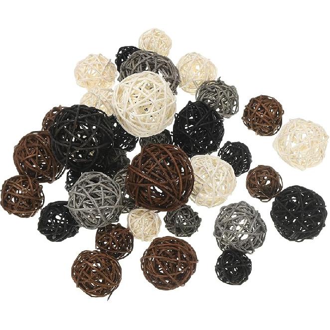 PATIKIL Плетеные ротанговые шары, 36 шт., Декоративные шары для центральных композиций, Декор для дома, 4 размера(Белый/Темно-синий/Синий/Серый, 2,4 , 2 , 1,6 , 1,2 ) White/Black/Deep Brown/Gr