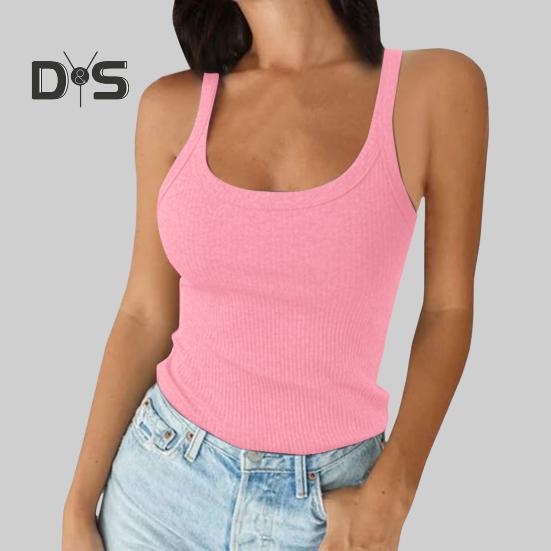 Women's Sleeveless Tank Top Spaghetti Strap Scoop Neck Ribbed Knit Camisole Slim Fit Basic Cami Shirt for Daily Wear Beach Office