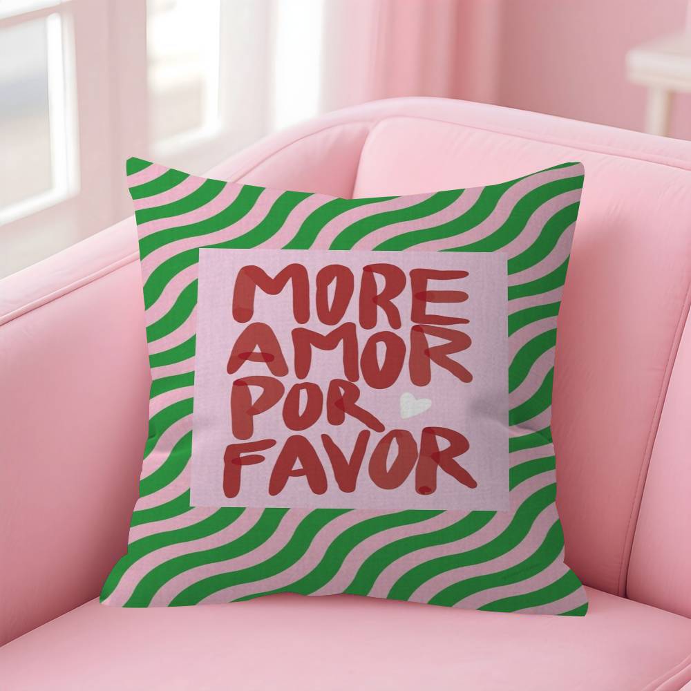 Nordic More Amor Por Favor Colorful Eclectic Pink Love Personalized Picture Text Home Decorative Pillows Household Gifts 45x45cm