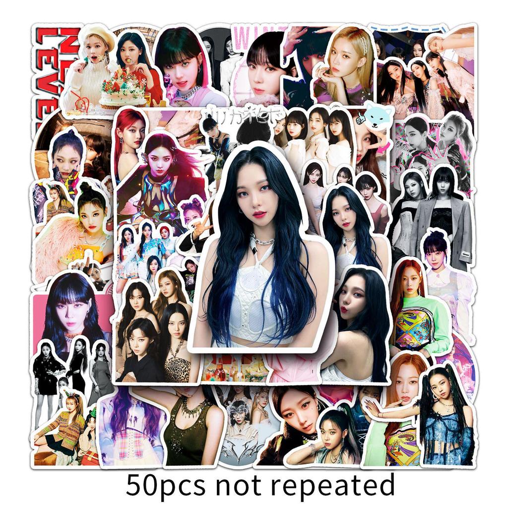 Aespa Korean Girl Group Stickers - 50 Waterproof Sheets for Journals, Phone Cases, & Suitcases
