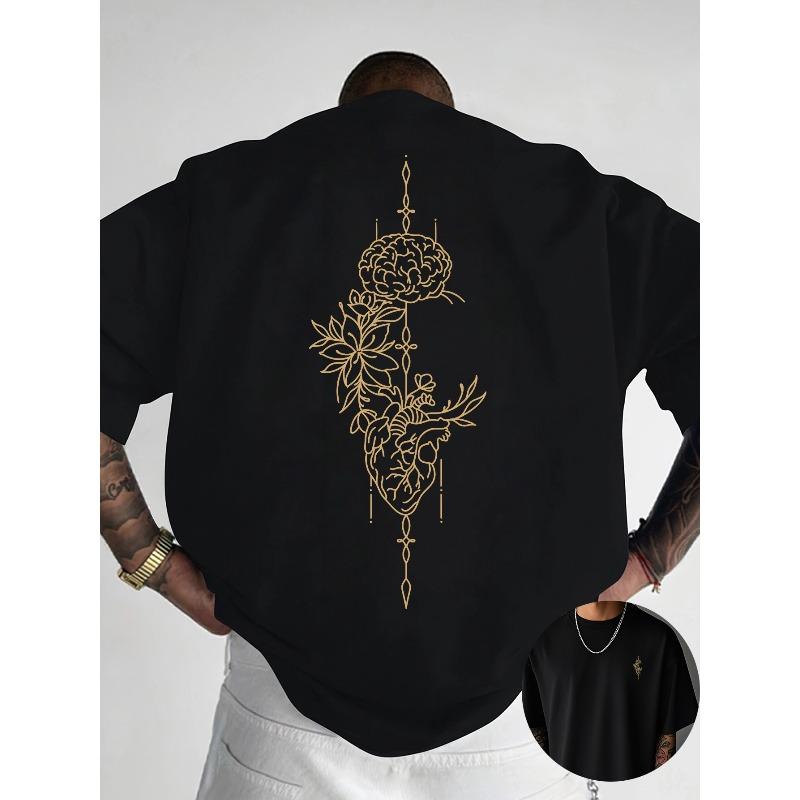Creative Front and Back Printed Graphic Crew Neck T-shirt, Summer Trendy Fashion Short Sleeve, Casual Daily Style Top, Essential for Outings S